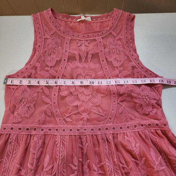 Anthropologie Entro Dress Womens Medium Pink Sleeveless Embroidered Lace Lined - Picture 8 of 13